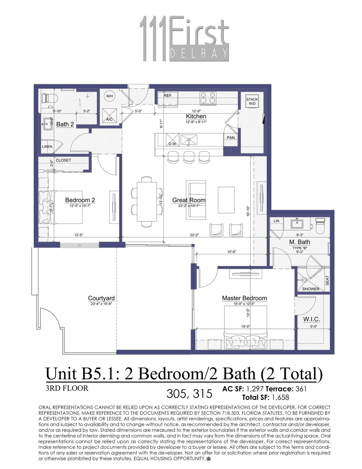 111 First Delray Unit B5.1 Two Bedroom Two Bath Floor Plan